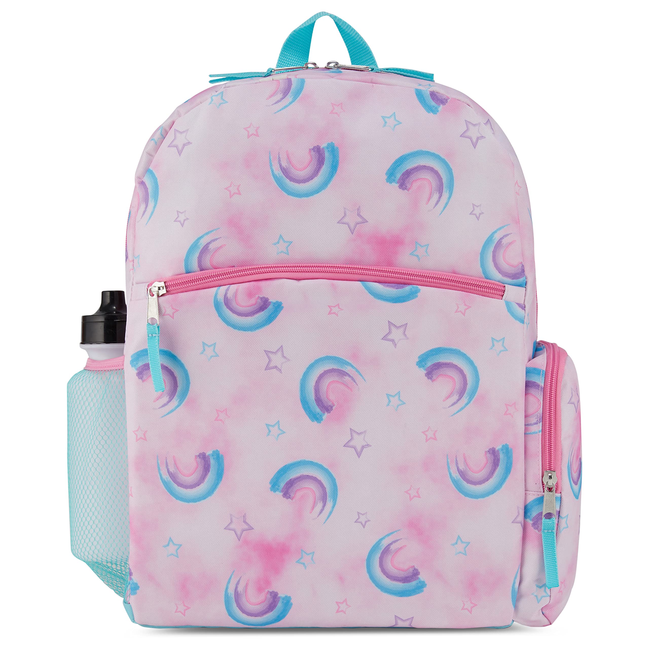Cudlie Kindergarten Backpack w/Water Bottle & Stickers - Lightweight Girls Backpack for School/Travel - Kids Back Pack/Book Bag - Rainbow/Pink
