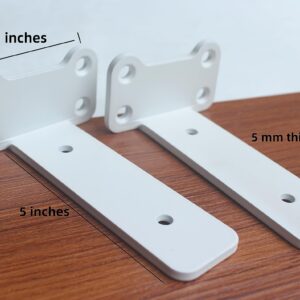 12 Pack - 5 inch White Hidden Invisible L Shelves Brackets, Floating Hidden Shelf Brackets Heavy Duty Shelf Brackets Industrial L Shelf Bracket (1/5 Inch Thicked) Iron Shelf Brackets