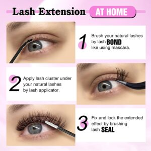 Lash Extension Kit 120 Pcs Lash Clusters DIY Eyelash Extension with Waterproof Lash Bond and Seal and Lash Applicator for Individual Cluster Lashes Extensions Kit by ALPHONSE (8-16MM)