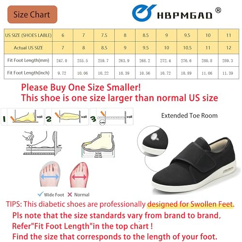 QHBPMGAD Womens Diabetic Shoes for Women Wide Width Elderly Shoes with Adjustable Closure Breathable Swollen Feet Walking Edema Sneakers Black Size 9