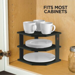 Bambüsi Plate Organizer for Cabinet - Bamboo Kitchen and Bathroom Organization - Ideal for Cabinet Space Saving, Corner Cabinet Organizer, Countertop, and Corner Shelf Kitchen Organizer (Black)