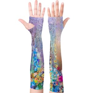 kiemtr gardening sleeves,sun protection arm cooling sleeves for gardening,purple flower sleeves to cover arms for women men (purple flower, 19×5×3.5in)