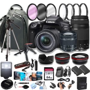 canon eos 90d dslr camera w/ef-s 18-55mm f/4-5.6 stm zoom lens + 75-300mm f/4-5.6 iii lens+ 64gb memory cards, professional photo bundle (42pc bundle)