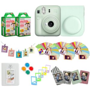 fujifilm instax mini 12 instant camera + pro design accessory bundle with protective case, magnetic frames, album, frames design kit (40 sheets) (mint green)