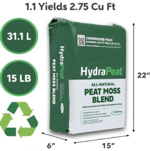 HydraPeat Peat Moss (Large) - 2.75 Cu Ft of All-Natural Reduced Peat Blend Soil Media - 1.1 Compressed Pack Size