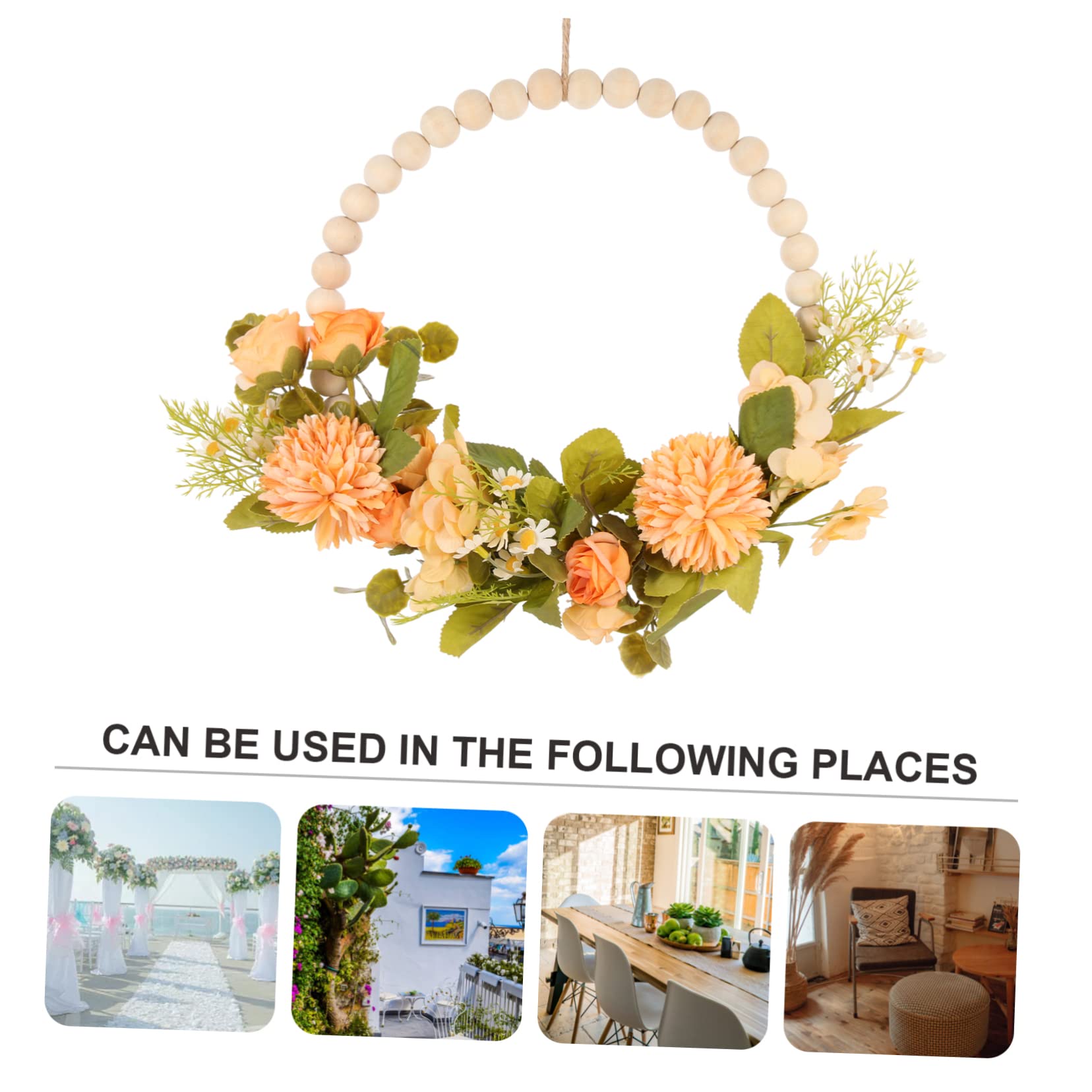 ULDIGI Faux Wood Bead Garland Green Wreath Artificial Wreath Wall Stickers& Murals Table Wreath Garland Fall Front Door Wreaths Eucalyptus Hoop Wreath Plastic Wedding Bride Lamb