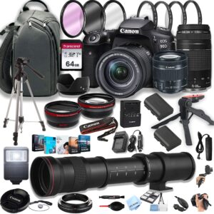 canon eos 90d dslr camera w/ef-s 18-55mm f/4-5.6 stm zoom lens + 75-300mm f/4-5.6 iii lens + 420-800mm super telephoto lens + 64gb memory cards, professional photo bundle (44pc bundle)