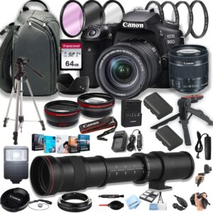 canon eos 90d dslr camera w/ef-s 18-55mm f/4-5.6 stm zoom lens + 420-800mm super telephoto lens + 100s sling backpack + 64gb memory cards, professional photo bundle (42pc bundle)
