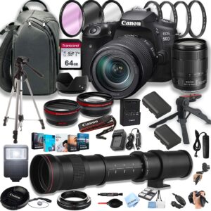 canon eos 90d dslr camera w/ef-s 18-135mm f/3.5-5.6 is usm zoom lens + 420-800mm super telephoto lens + 100s sling backpack + 64gb memory cards, professional photo bundle (42pc bundle)