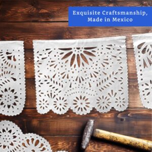 White Papel Picado Banner (5 Pack - 10 Plastic Flags per Banner) - White Mexican Banners for Parties and Weddings - Mexican Themed Party Decorations - Papel Picado Mexicano para Decoraciones