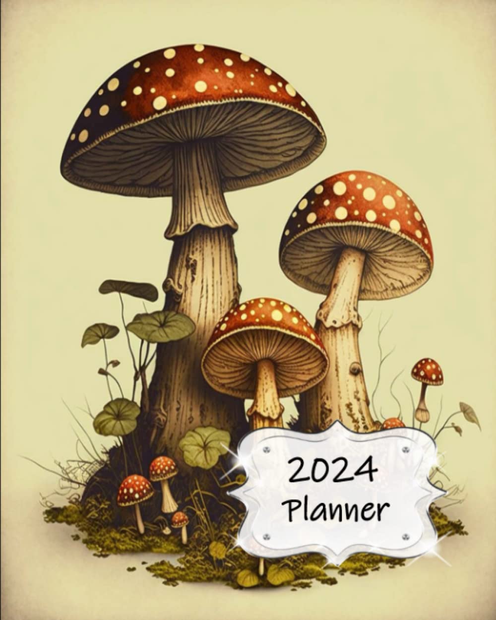 2024 Planner: Daily Weekly and Monthly Calendar | Schedule Organizer | January to December | Vintage Mushroom