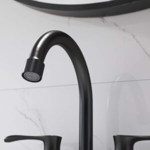 Comllen Black Bathroom Faucet, Modern Centerset 4 Inch 2 Handle 360°Swivel Spout Lead-Free Matte Black Bathroom Sink Faucet, 3 Hole Vanity Lavatory Faucet for Bathroom Sink