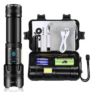 jay-park flashlights high lumens rechargeable, led flashlight rechargeable super bright 250000 lumen, powerful flashlight with cob side light for camping, power outages