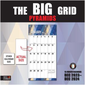 red ember the big grid jumbo large print - pyramids 2024 hangable monthly wall calendar - 12" x 24" open | giftable | easy to read planners for office extra large | massive writing space
