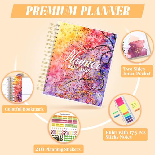 Montcool Planner 2024-2025 7.9" x 9.8", Large 18 Months Daily Weekly Monthly Planner Yearly Agenda Jan. 2024–Jun. 2025, Page Tabs, Separator Page, Pocket Folder, Bookmark, Sticky Note Set