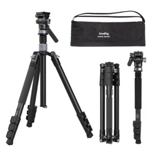smallrig 63" video travel tripod, carbon fiber tripod with quick release fluid head, leveling bowl base and center column, 1.3kg ultralight for travel photo & video, load up to 4kg / 8.82 lbs - 4221