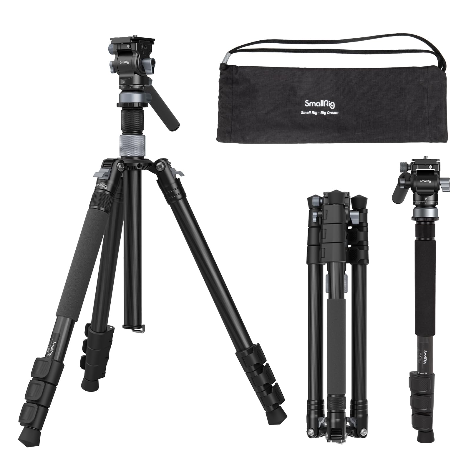 SmallRig 63" Video Travel Tripod, Carbon Fiber Tripod with Quick Release Fluid Head, Leveling Bowl Base and Center Column, 1.3kg Ultralight for Travel Photo & Video, Load up to 4kg / 8.82 lbs - 4221