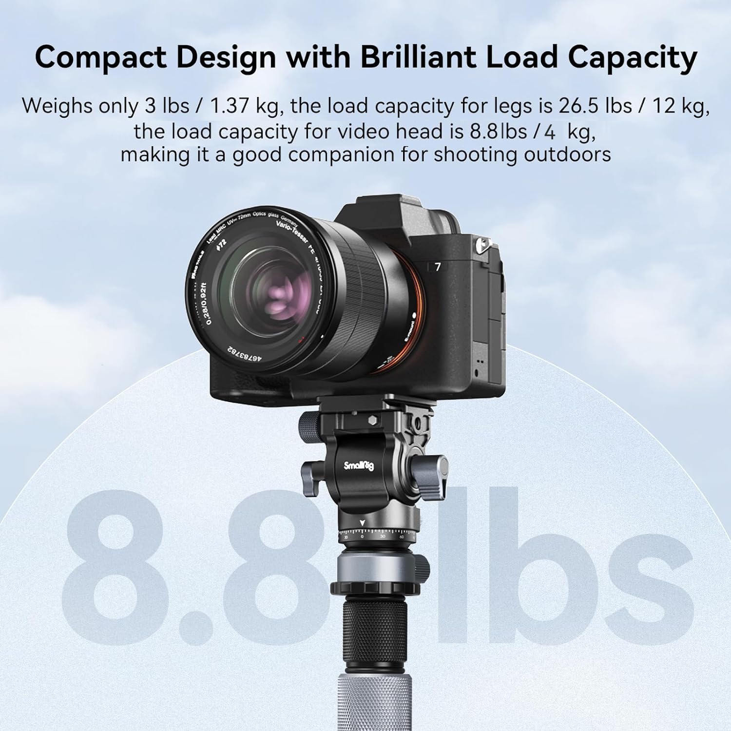 SmallRig 63" Video Travel Tripod, Carbon Fiber Tripod with Quick Release Fluid Head, Leveling Bowl Base and Center Column, 1.3kg Ultralight for Travel Photo & Video, Load up to 4kg / 8.82 lbs - 4221