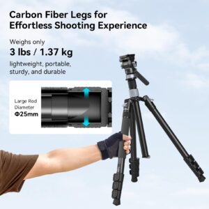SmallRig 63" Video Travel Tripod, Carbon Fiber Tripod with Quick Release Fluid Head, Leveling Bowl Base and Center Column, 1.3kg Ultralight for Travel Photo & Video, Load up to 4kg / 8.82 lbs - 4221