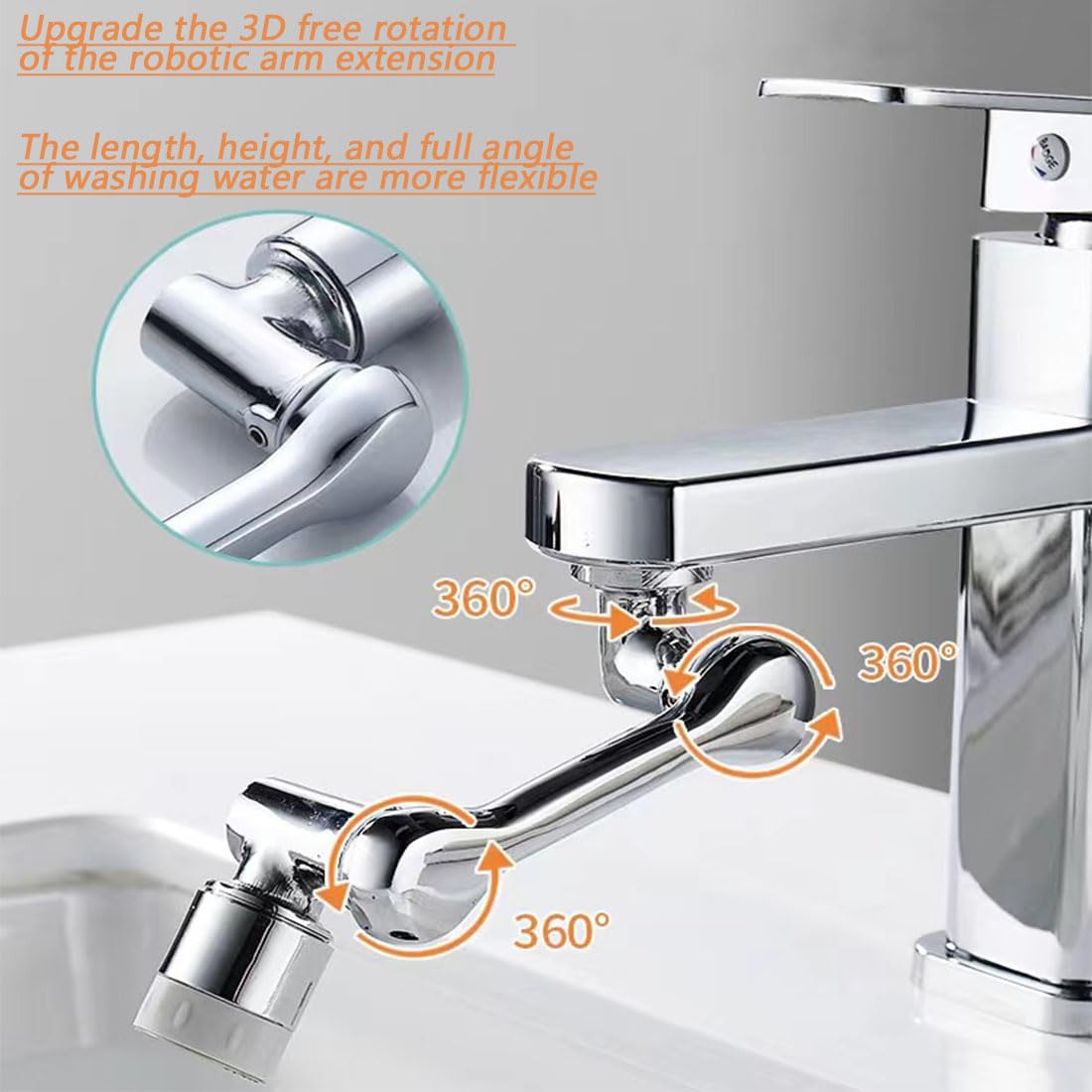 1080° Rotating Faucet Extender for kitchen faucet extension with 2 Water Outlet Modes, Universal Swivel Faucet Attachment, Multifunctional Splash Filter Robotic Arm Splash Filter Faucet Dual mode