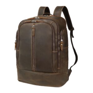 hespary full grain leather 17.3 inch laptop travel backpack hiking backpack rucksack casual daypack bag