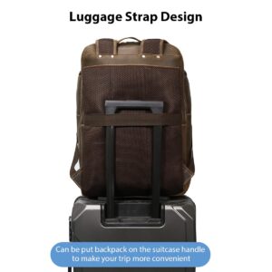 Hespary Full Grain Leather 17.3 Inch Laptop Travel Backpack Hiking Backpack Rucksack Casual Daypack Bag
