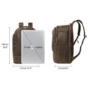 Hespary Full Grain Leather 17.3 Inch Laptop Travel Backpack Hiking Backpack Rucksack Casual Daypack Bag