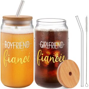 engagement gifts for couples - fiance fiancee wedding gifts for him and her - bridal shower gifts for her - his and hers glass cup for mr and mrs bride and groom to be