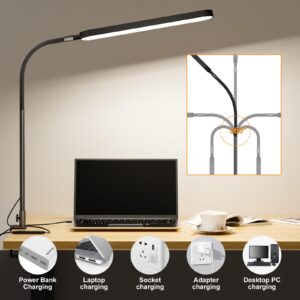 SKYLEO Desk Lamp for Office Home- 34" LED Desk Light - Touch Control - 5 Color Modes X 11 Brightness Levels - 1300ML(112 Pcs Lamp Beads) - Timmer & Memory Function - 12W Clip On Light - Black