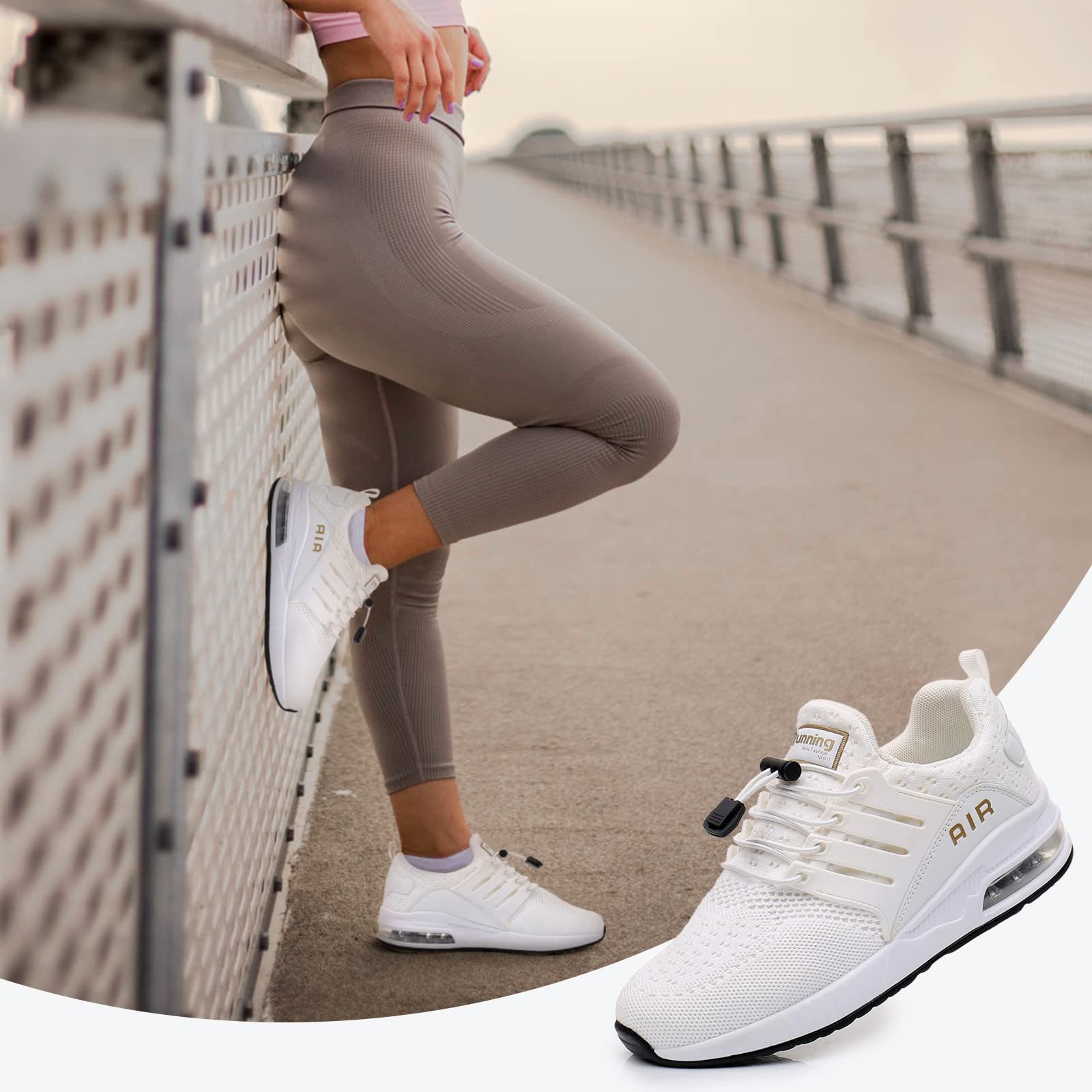 ADCORAN Womens Running Shoes Air Cushion Casual Walking Shoes Tennis Slip On Comfortable Workout Sneakers White 8.5…