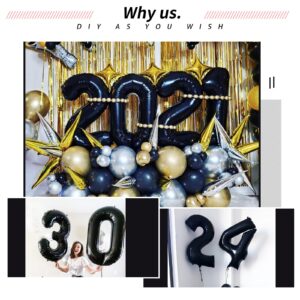 40 Inch 2024 Pack of 4 Black Huge Numbers Balloons Giant Large Helium Foil Mylar Big Number for Christmas New Year Party Graduation Birthday (Black, 40 Inches)