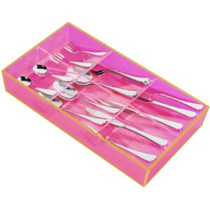 gelite acrylic silverware drawer organizer kitchen cutlery tray caddy flatware organizer for drawer, easy dismount and wash, neon pink
