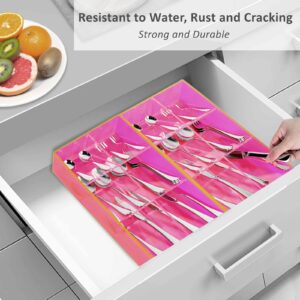 Gelite Acrylic Silverware Drawer Organizer Kitchen Cutlery Tray Caddy Flatware Organizer for Drawer, Easy Dismount and Wash, Neon Pink