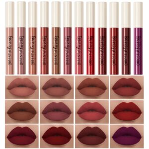 aseawave matte liquid lipstick makeup set, pigmented long lasting lip gloss set, non-stick cup not fade professional lip makeup gift kit for women