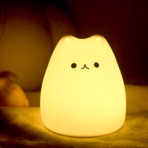 smoorita cute cat lamp, kitty night light for girls bedroom, gifts for women teen girls kids baby, kawaii lamp nursery nightlights room decor