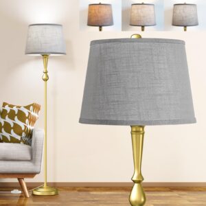 cnxin gold floor lamp for living room with 3 color temperatures, elegant vintage standing lamp with grey linen lampshade, modern floor lamp for bedroom, office, 9w led bulb included, foot switch