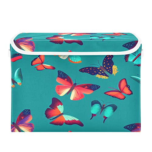 GAIGEO Colorful Butterfly 1 Storage Bins, Storage and Organization, Cube Storage with Lid for Cloth Toys Organizer Storage