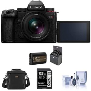 panasonic lumix s5 ii mirrorless camera with lumix s 20-60mm f/3.5-5.6 lens bundle with 128gb sd card, shoulder bag, extra battery, 67mm filter kit, cleaning kit