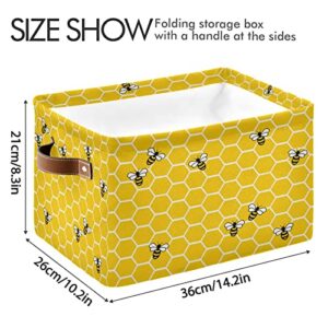 DEHOZO Storage Basket Bins, Honeycomb Bees Geometric Collapsible Storage Cubes Organizer with Handles, Closet Shelves Clothes Storage Box Toys Organizer for Bedroom Living Room, 2pcs