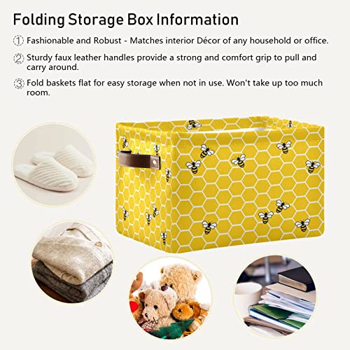 DEHOZO Storage Basket Bins, Honeycomb Bees Geometric Collapsible Storage Cubes Organizer with Handles, Closet Shelves Clothes Storage Box Toys Organizer for Bedroom Living Room, 2pcs