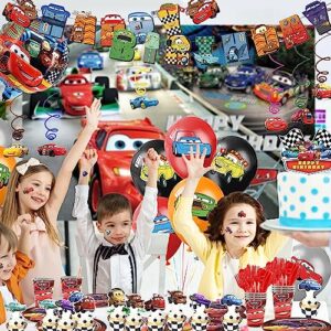 Super Movie Birthday Party Supplies Including Tableware, Backdrop, Cake Insert, Cupcake Insert, Stickers, Hanging Swirls, Balloons Car Party Decorations