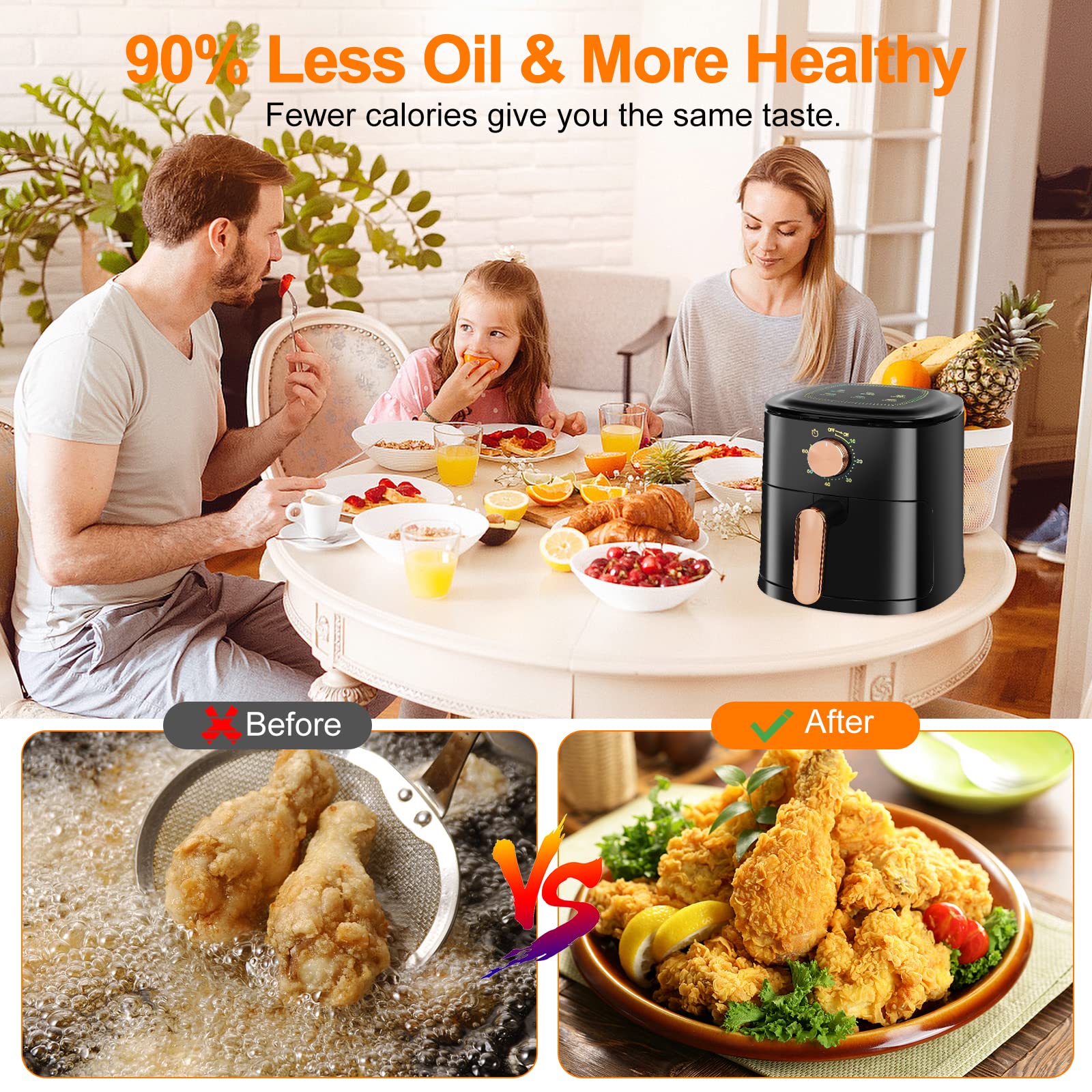 BXE Air Fryer Healthy Oil-Free Cooking Non-Stick Easy To Clean Quiet Operation With Temperature And Time Control 80% Less Oil Ideal For Quick And Easy Meals Black