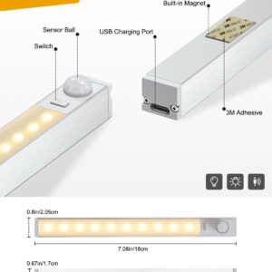 LOFTER-pro Under Cabinet Lights, LED Motion Sensor Light, USB-C Rechargeable 10 LED Closet Lights Wireless Magnetic Stick-Anywhere Night Light for Kitchen, Wardrobe, Closets, Cupboard, Stairs
