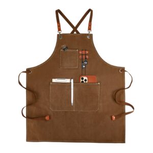 apronpanda cross-back chef aprons for men women with pockets,cotton canvas adjustable cooking work apron for kitchen,bbq & grill,garden (brown)