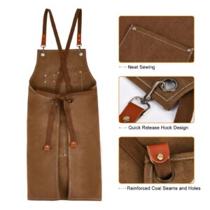 APRONPANDA Cross-Back Chef Aprons for Men Women with Pockets,Cotton Canvas Adjustable Cooking Work Apron for Kitchen,BBQ & Grill,Garden (Brown)