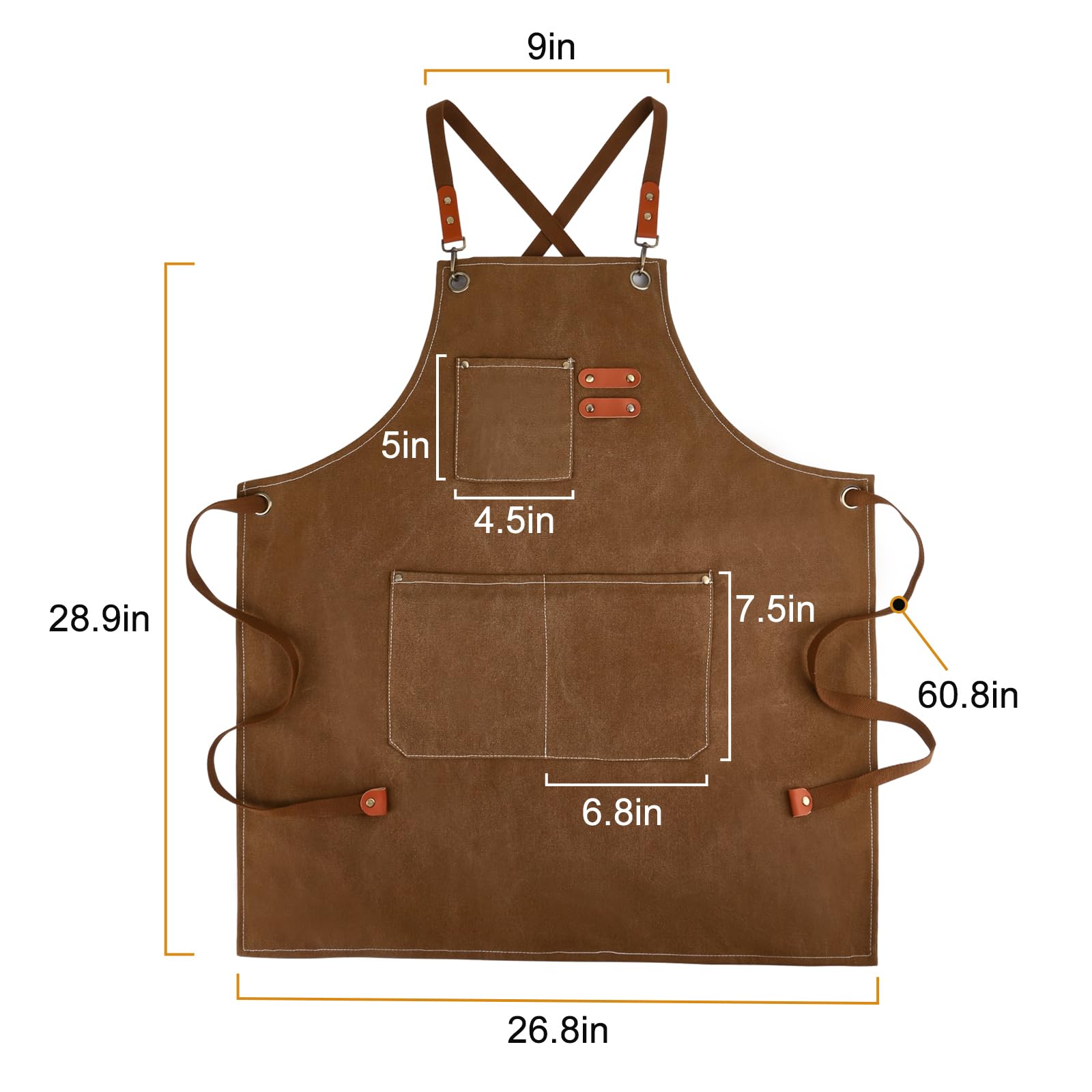 APRONPANDA Cross-Back Chef Aprons for Men Women with Pockets,Cotton Canvas Adjustable Cooking Work Apron for Kitchen,BBQ & Grill,Garden (Brown)