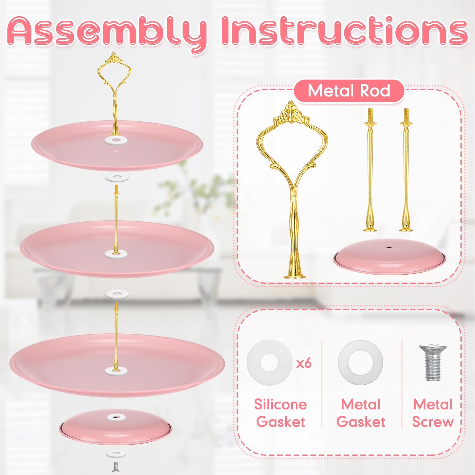 Set of 2 Cupcake Display Stands 3 Tier Serving Tray Platters Stainless Steel Cup Cake Tower for Birthday Party Wedding Cakes Dessert Cookie Candy (Pink)