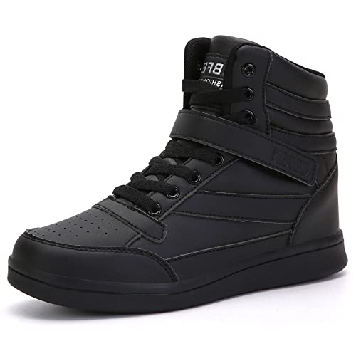 UBFEN Womens High Top Ankle Support Sneakers Black Hidden Wedge Heel Retro 80s Tennis Shoes for Girls Cosplay Removable Insole Footwear Size 9