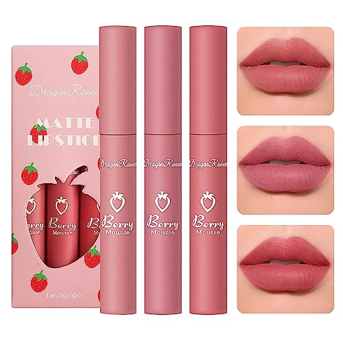 ZARICS 3PCS Nude Matte Lipstick Set, 24 Hour Superstay Natural Nude Lipstick Velvet Smooth Crayon Lip Stain, Long Lasting Waterproof Lip Gloss Lipstick for Women Makeup (Set C)