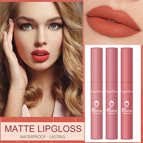 ZARICS 3PCS Nude Matte Lipstick Set, 24 Hour Superstay Natural Nude Lipstick Velvet Smooth Crayon Lip Stain, Long Lasting Waterproof Lip Gloss Lipstick for Women Makeup (Set C)